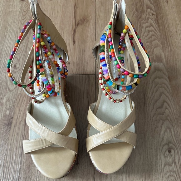 Cute wedge beaded colorful threaded pattern shoes - Picture 2 of 16